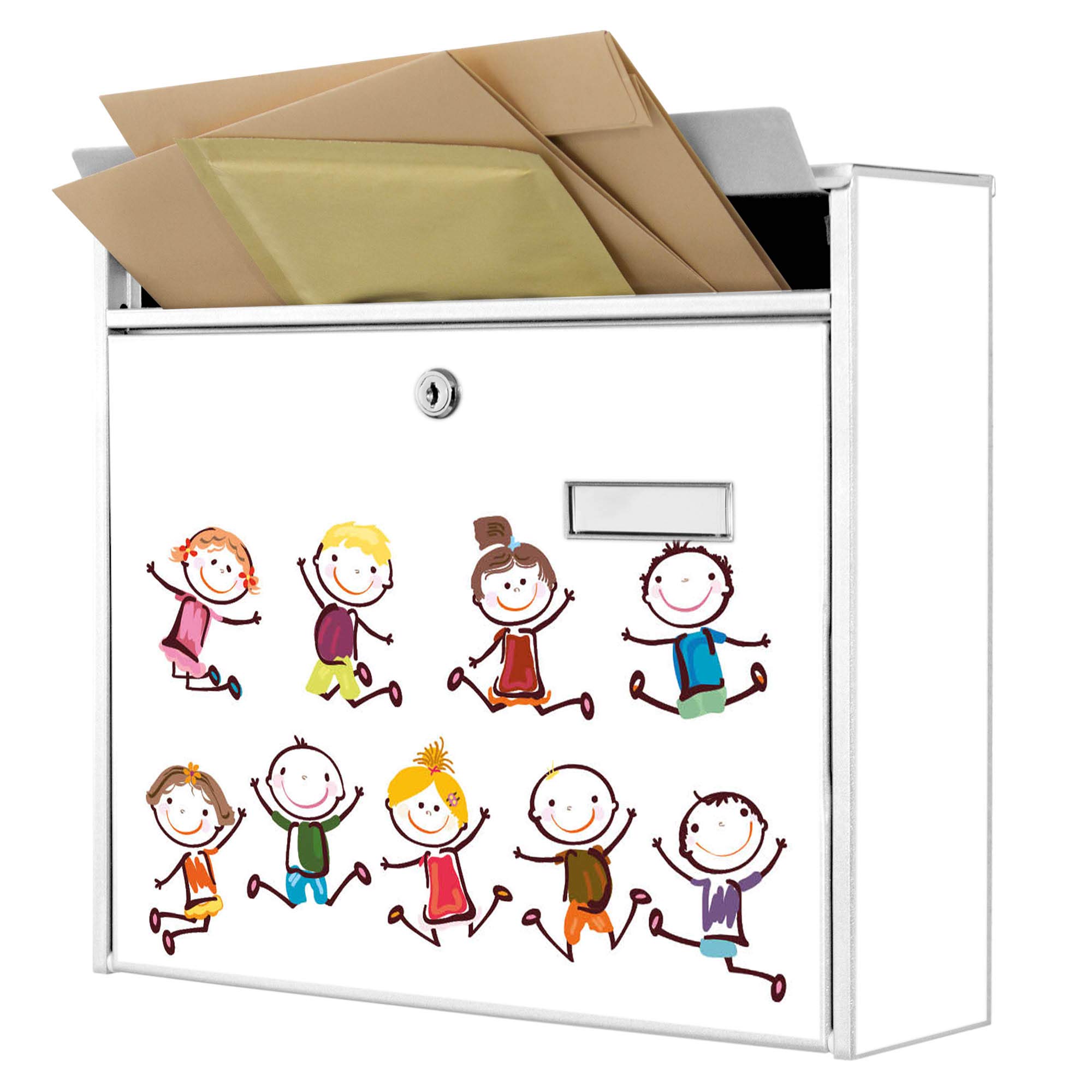 Banjado Briefkasten Happy Kids Weiß Stahl 32x36cm A4-Einwurf
