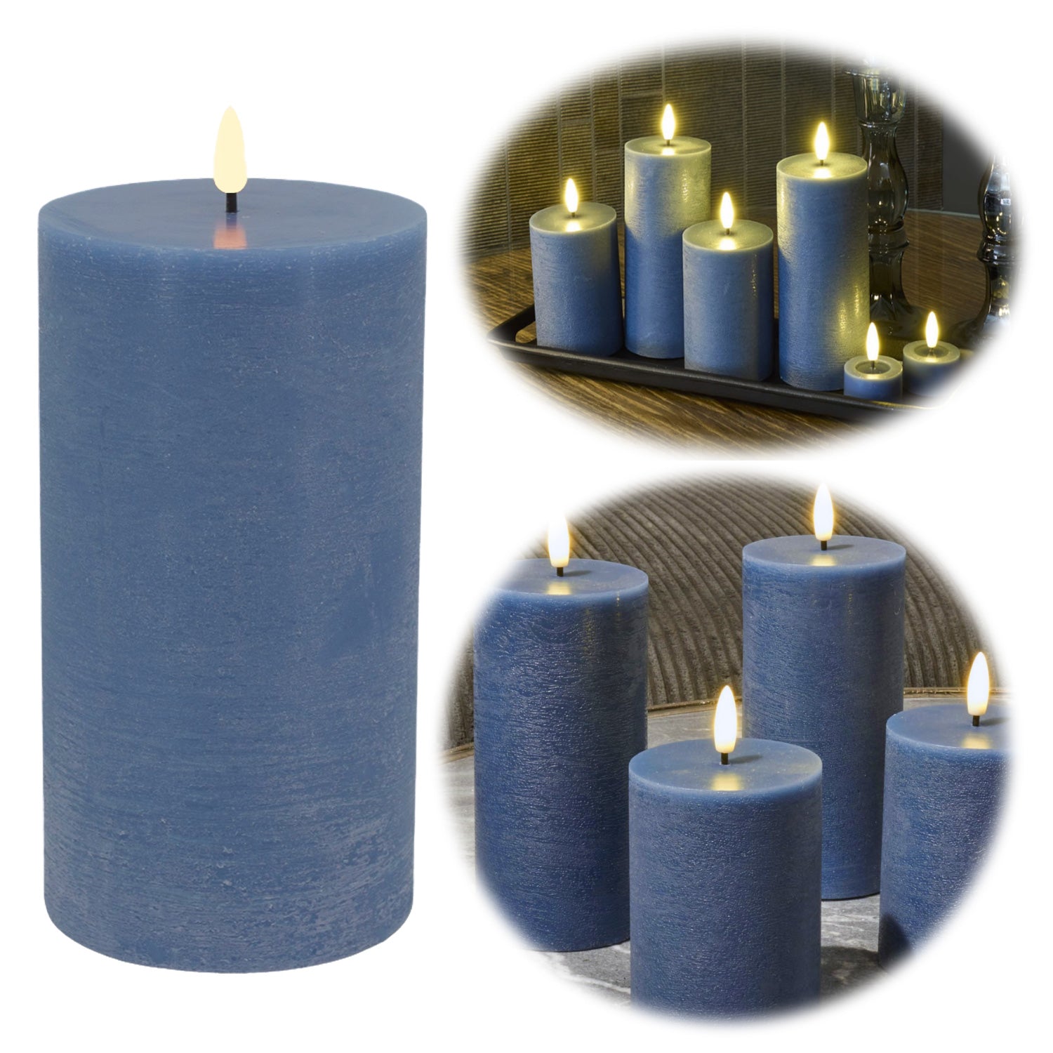 LS-LebenStil Ribe LED Stumpenkerze 10x7,5cm blau Echtwachs