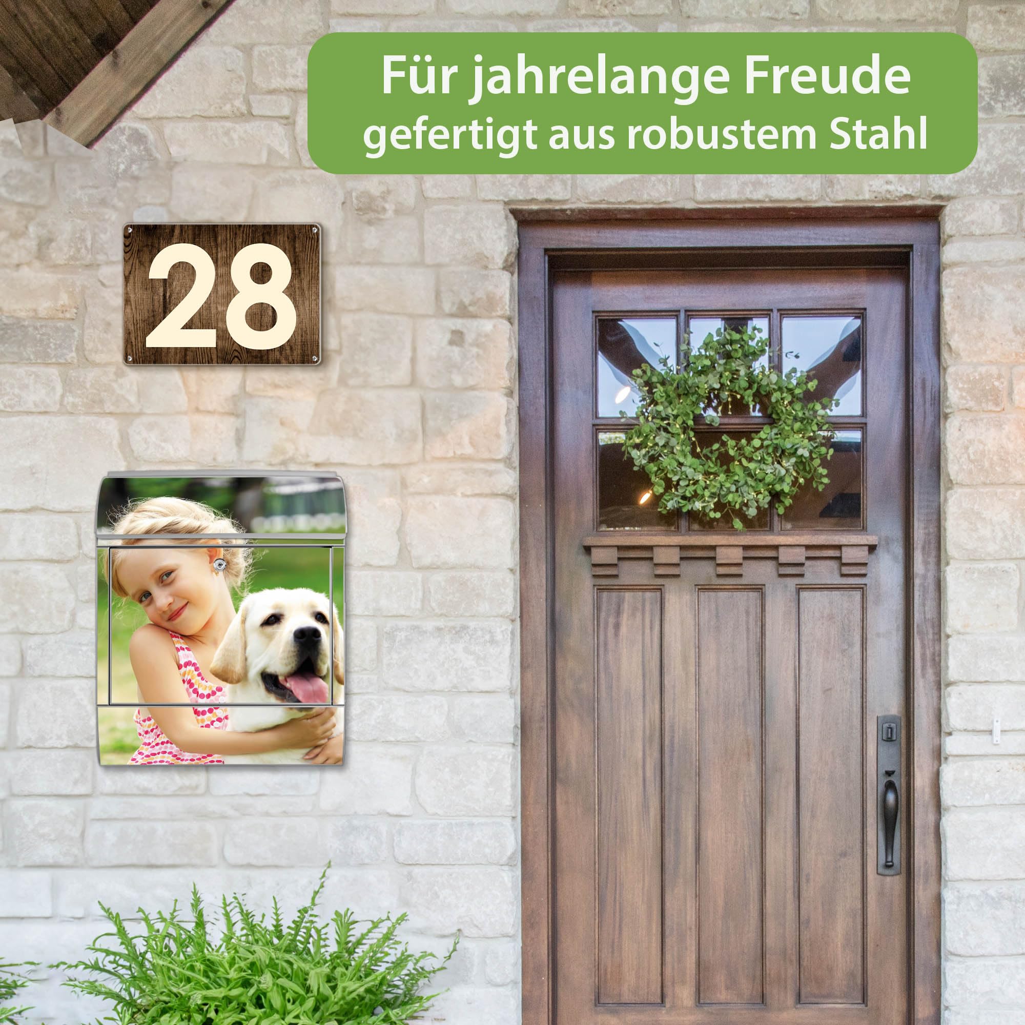 Banjado Briefkasten Wunschmotiv Silber Zeitungsfach A4 Stahl
