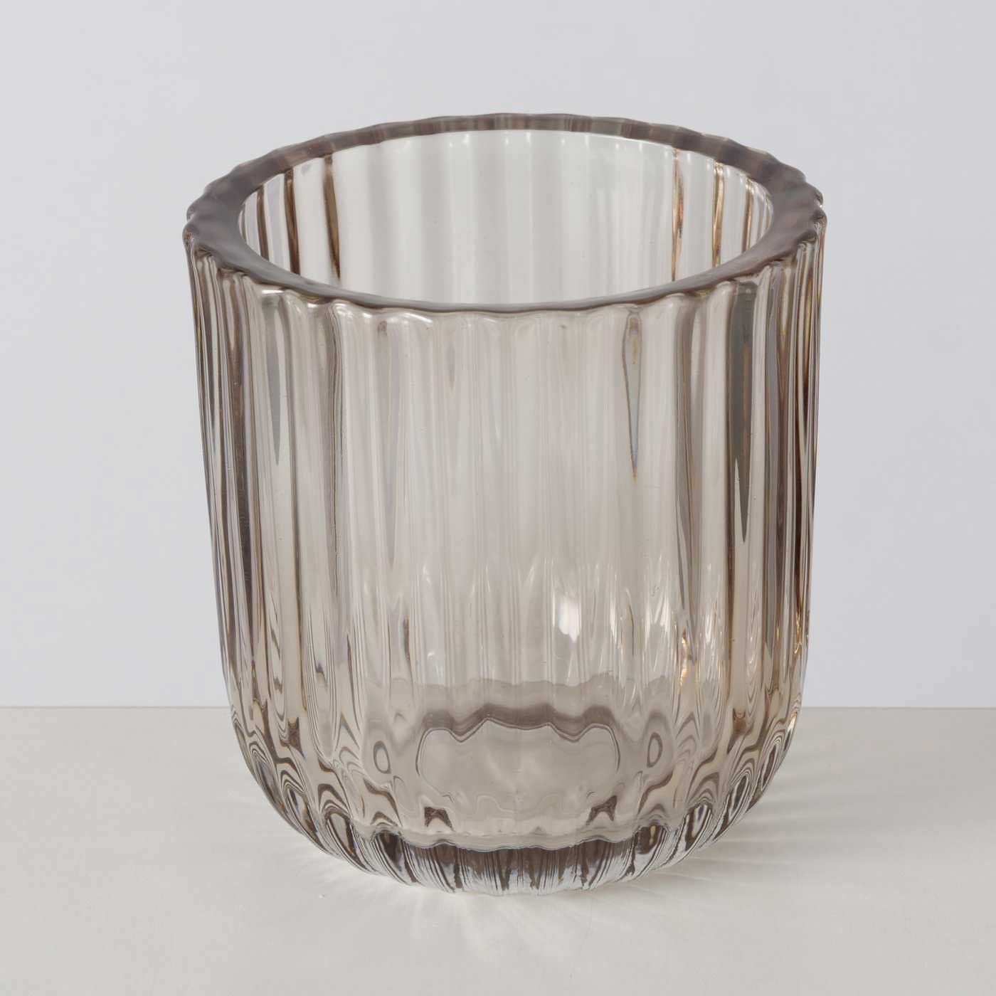 LS-LebenStil Teelichthalter Glas Retro Beige 3er Set 7-9cm
