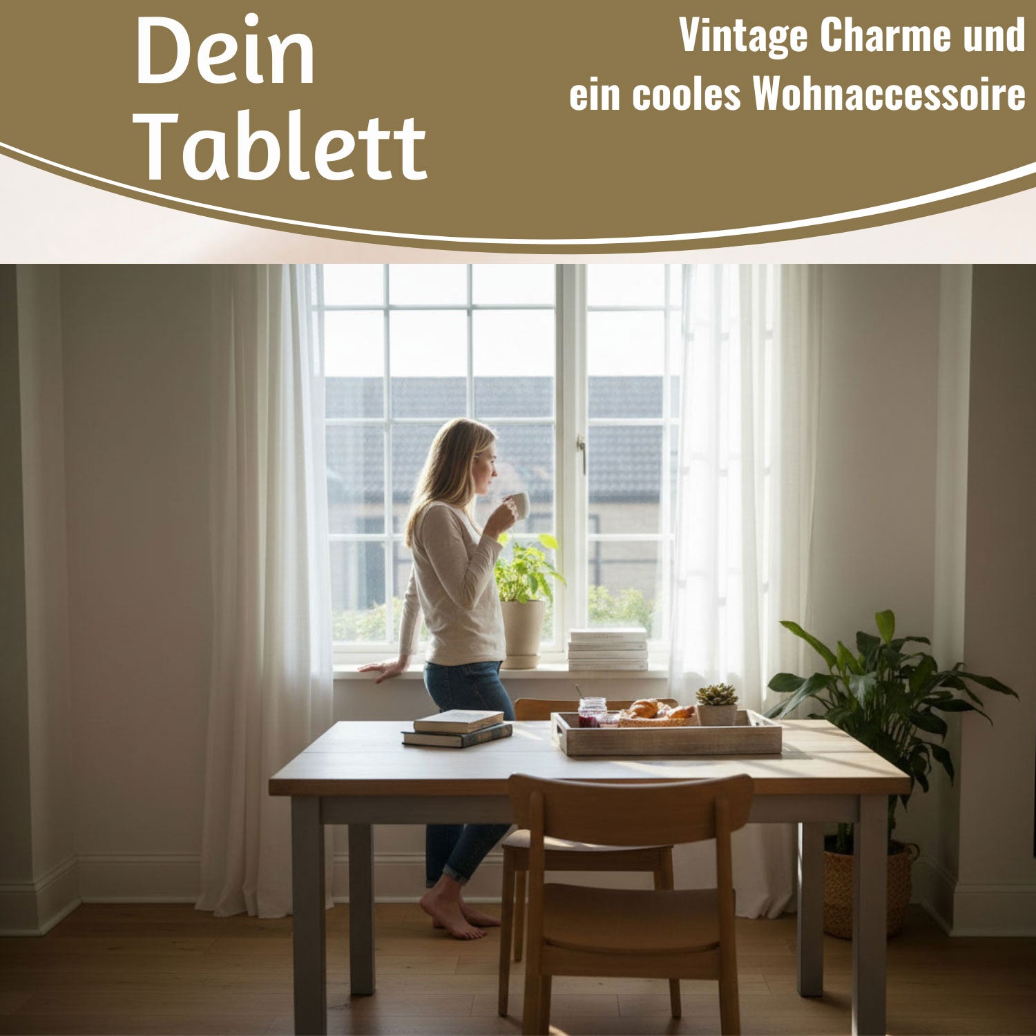 LS-LebenStil Oslo Serviertablett Holz 40x25cm Grau Braun