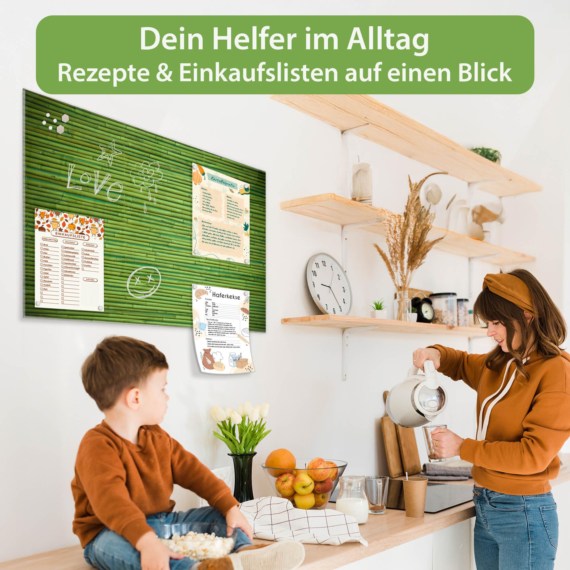 Banjado Magnettafel Glas 120x80 cm Bambus Grün Holzoptik beschreibbar
