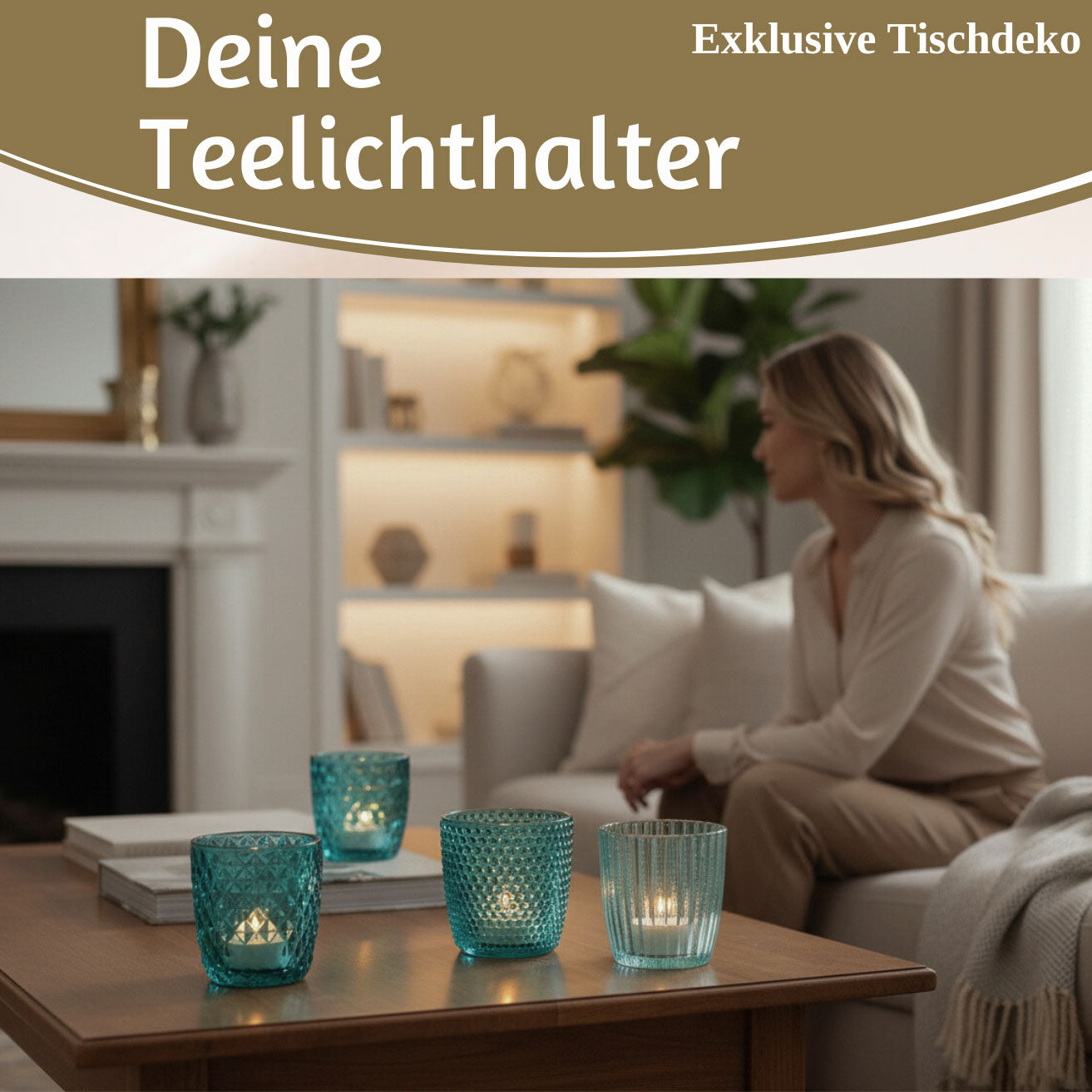 LS-LebenStil Küche & Haushalt Teelichthalter Glas türkis 7cm 4er Set