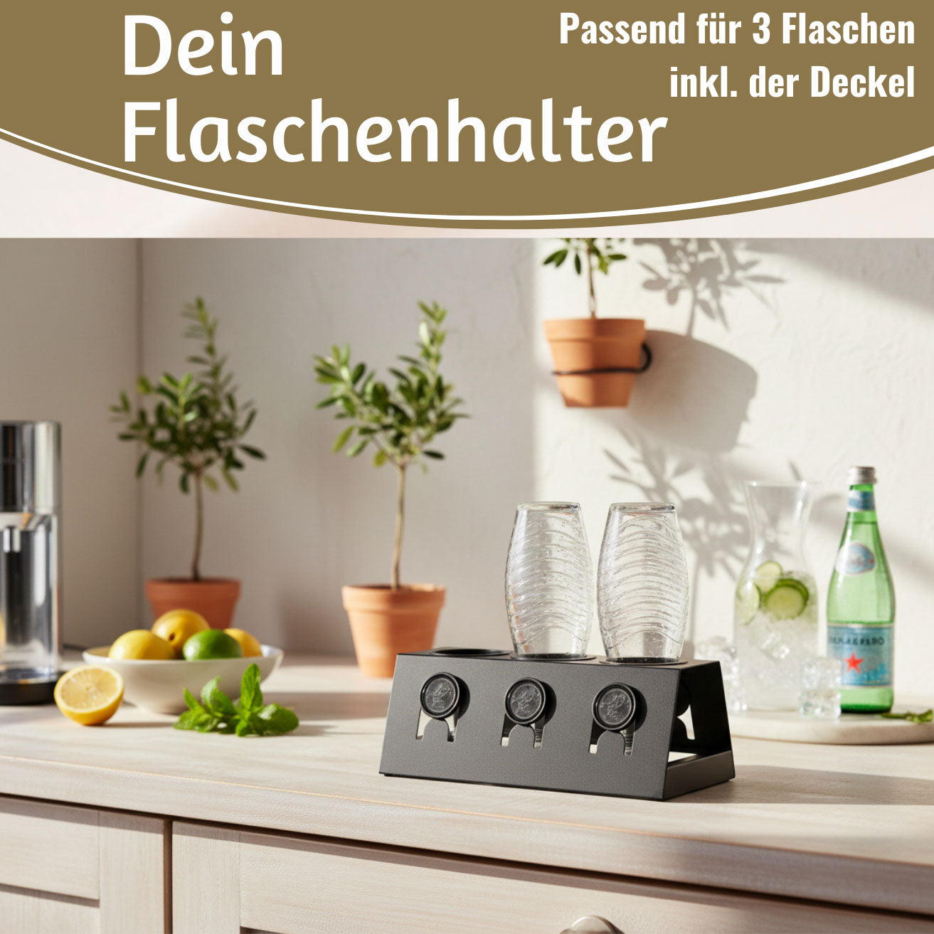 LS-LebenStil Küche & Haushalt Flaschenständer Metall Schwarz 3 Flaschen