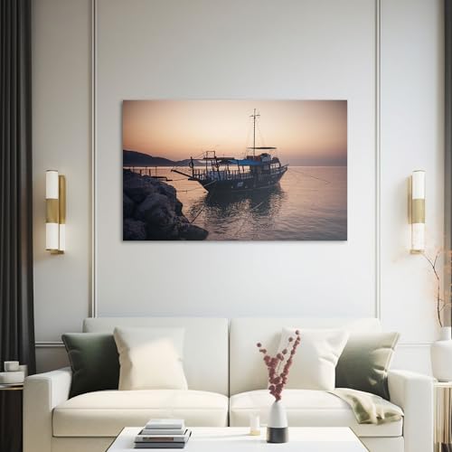 Hustling Sharks Wandbilder Boot bei Sonnenuntergang Wandbild 40x30 cm