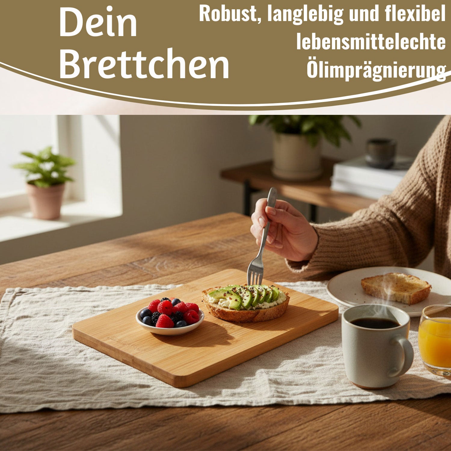 LS-LebenStil Frühstücksbrett Bambus 22x14cm 3er Set braun