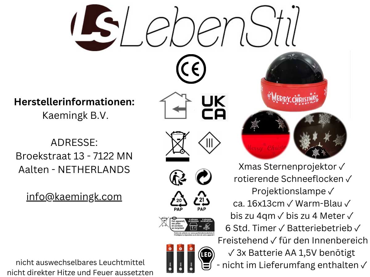 LS-LebenStil LED Laser Projektor Schneeflocke Rot Timer