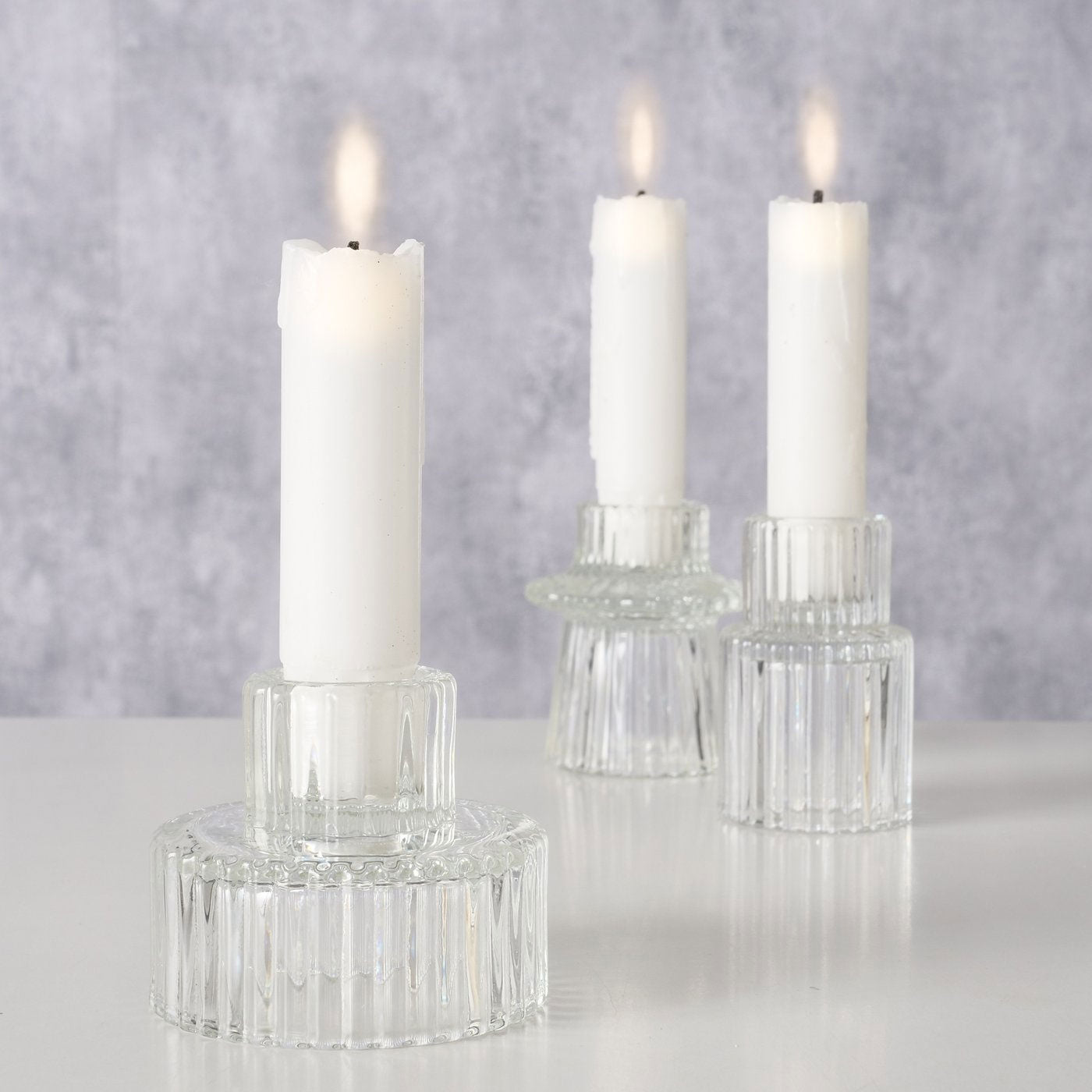 LS-LebenStil Küche & Haushalt Kerzenständer Glas Klar 7cm 3er Set