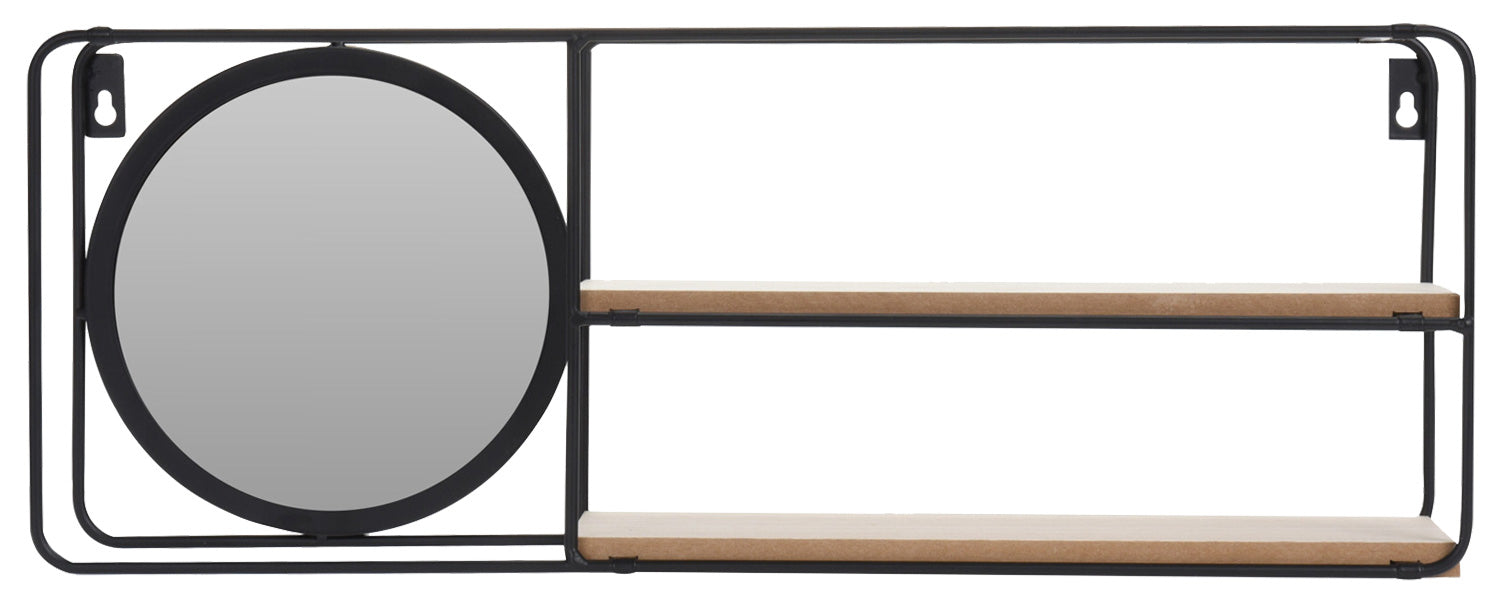 LS-LebenStil Mirror Wandregal mit Spiegel 50cm Schwarz 2 Ablagen