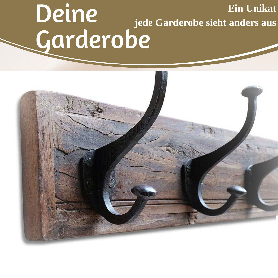 LS-LebenStil Dehli Wandgarderobe Teak Braun 50cm 4 Haken
