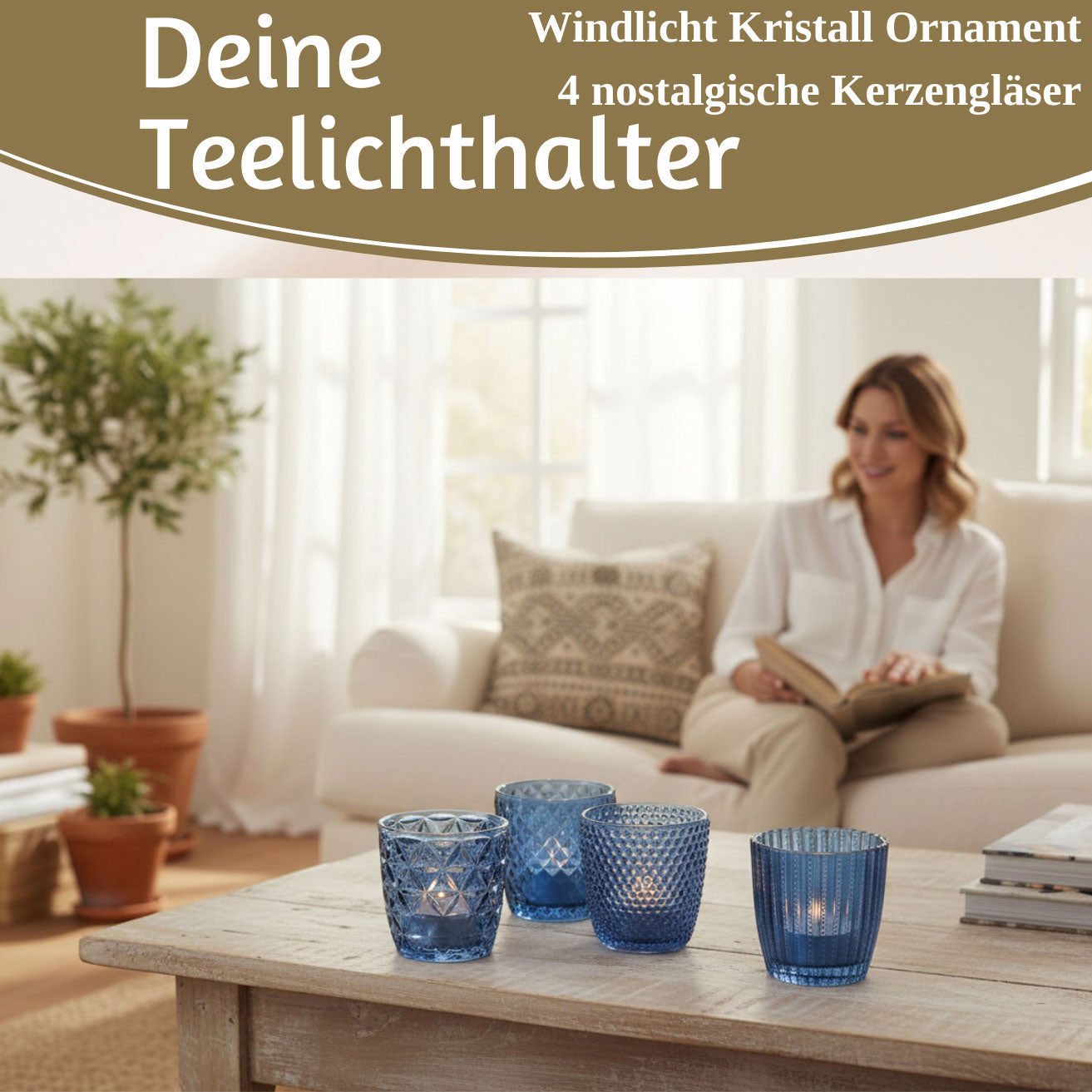 LS-LebenStil Küche & Haushalt 4er Teelichthalter Glas Retro Blau 7cm