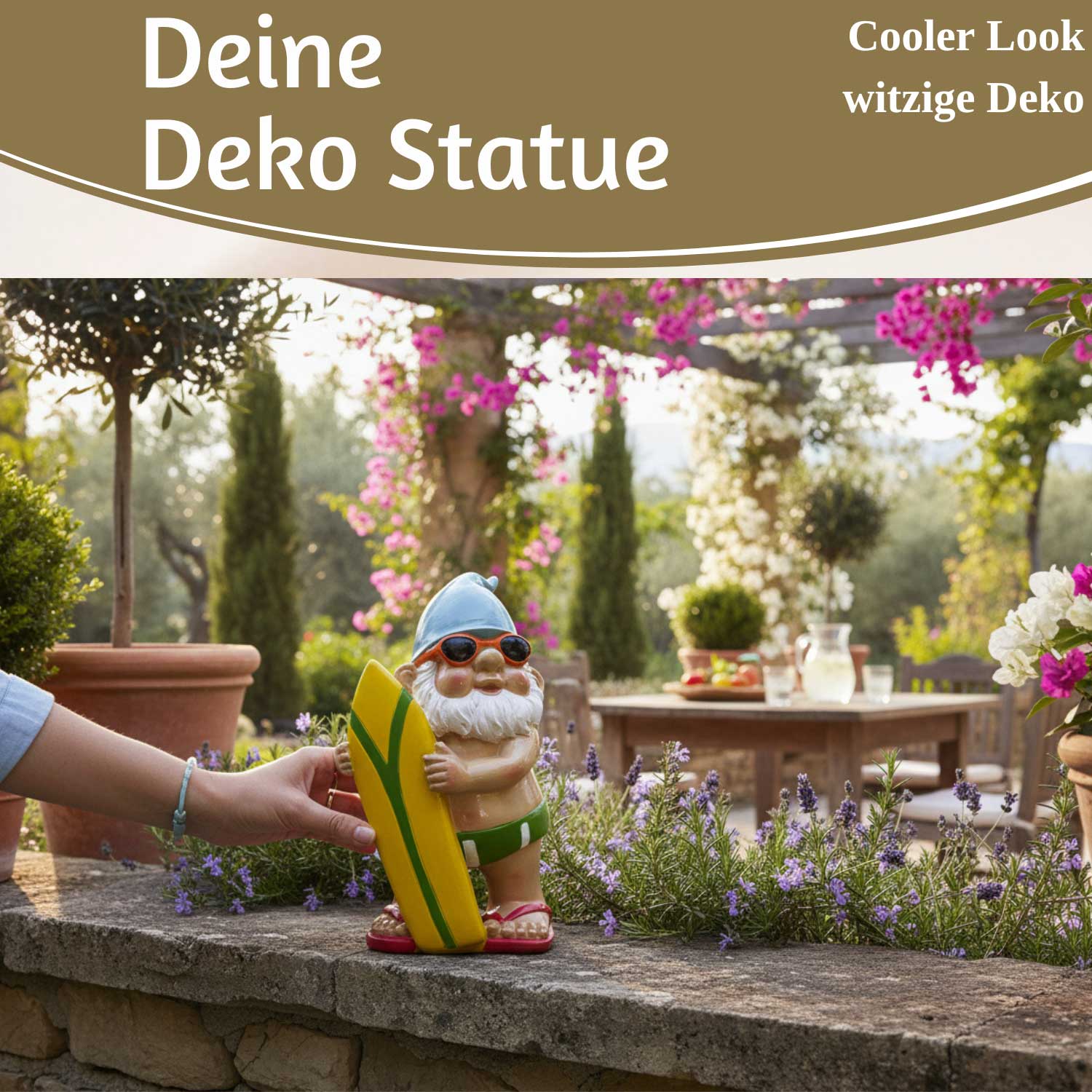 LS-LebenStil Garten & Camping Zwerg Erwin Surfer Gartenzwerg 20cm