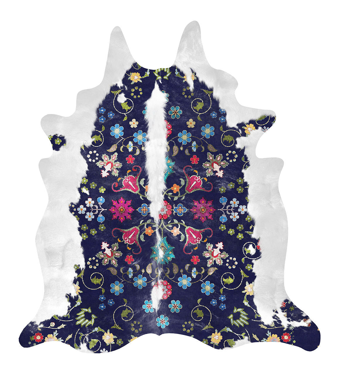 Mineheart Gypsy Faux Cowhide Navy Kuhfellteppich 165x150 waschbar