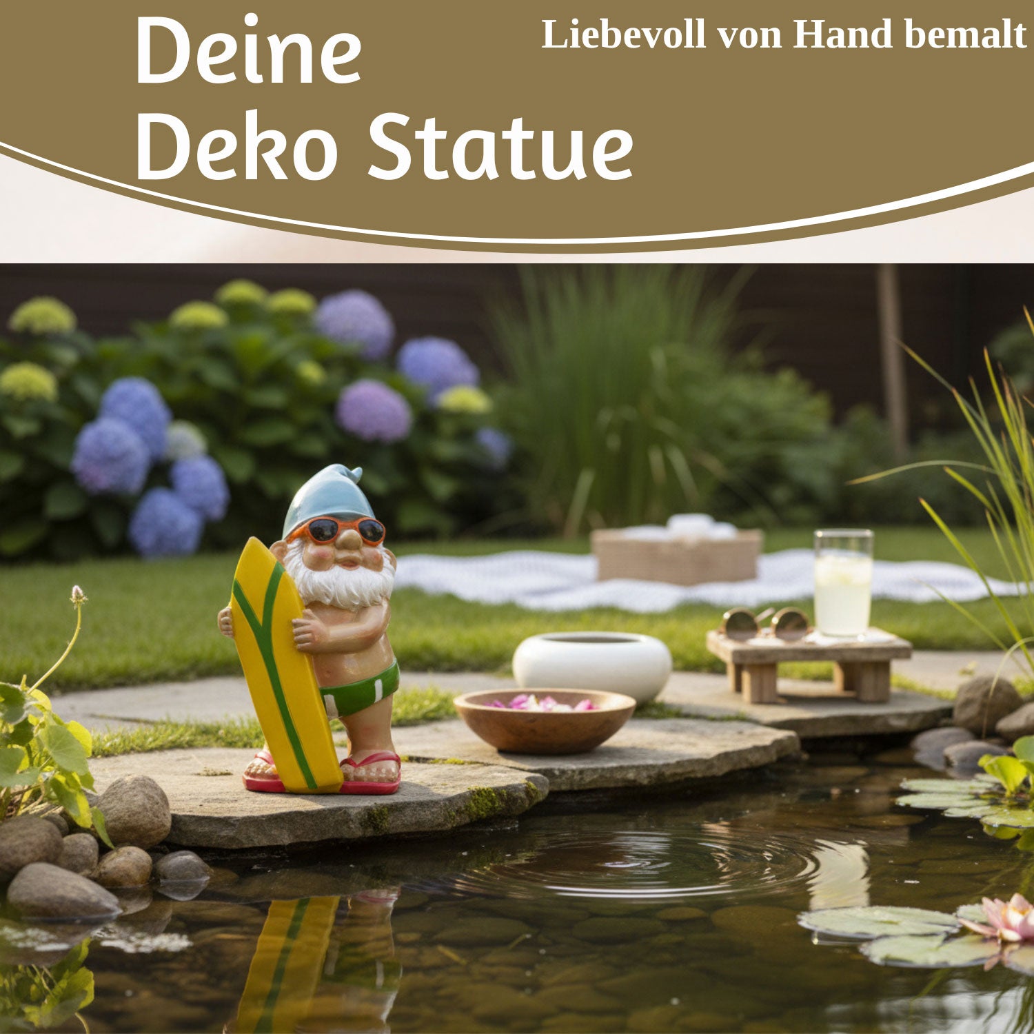 LS-LebenStil Garten & Camping Zwerg Erwin Surfer Gartenzwerg 20cm