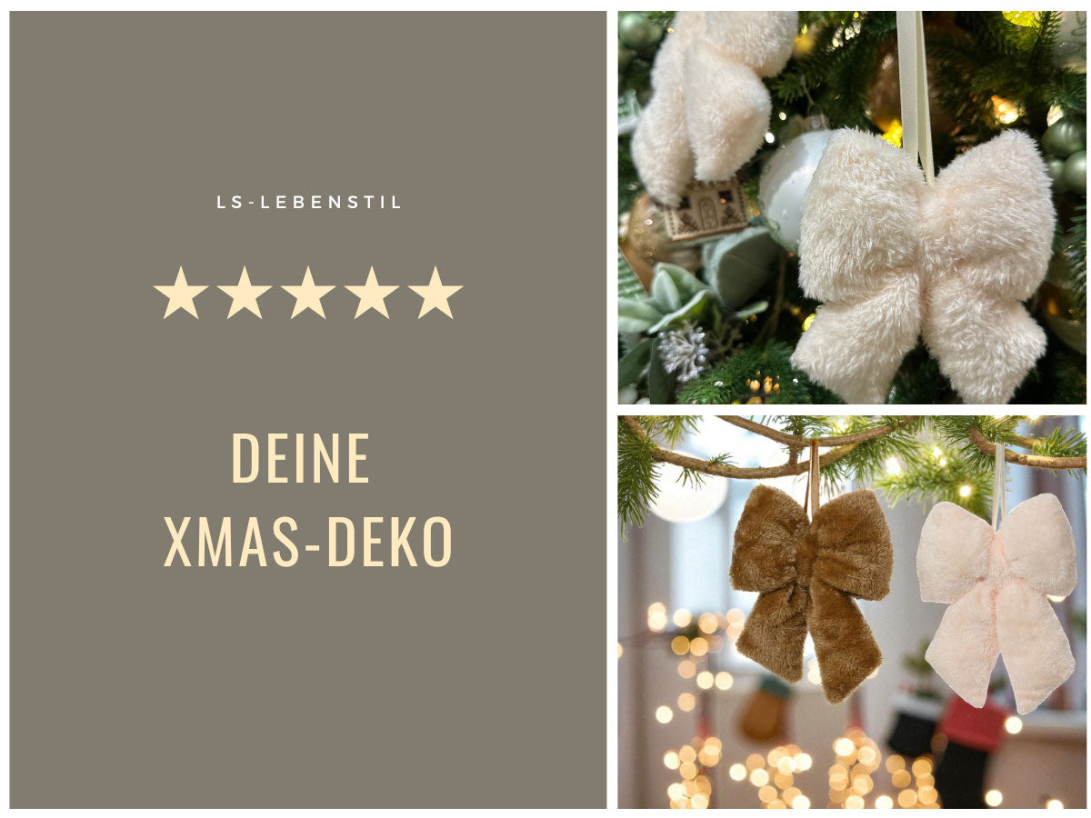 LS-LebenStil Weihnachtsschleifen 2er Set 11cm Creme Beige Fell