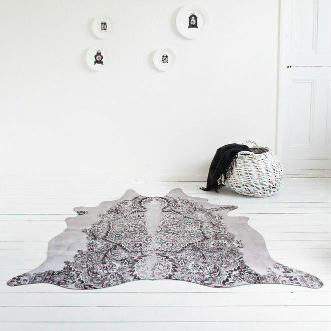 Mineheart Rugs Grey Persian Kuhfell Teppich Grau Muster 20cm