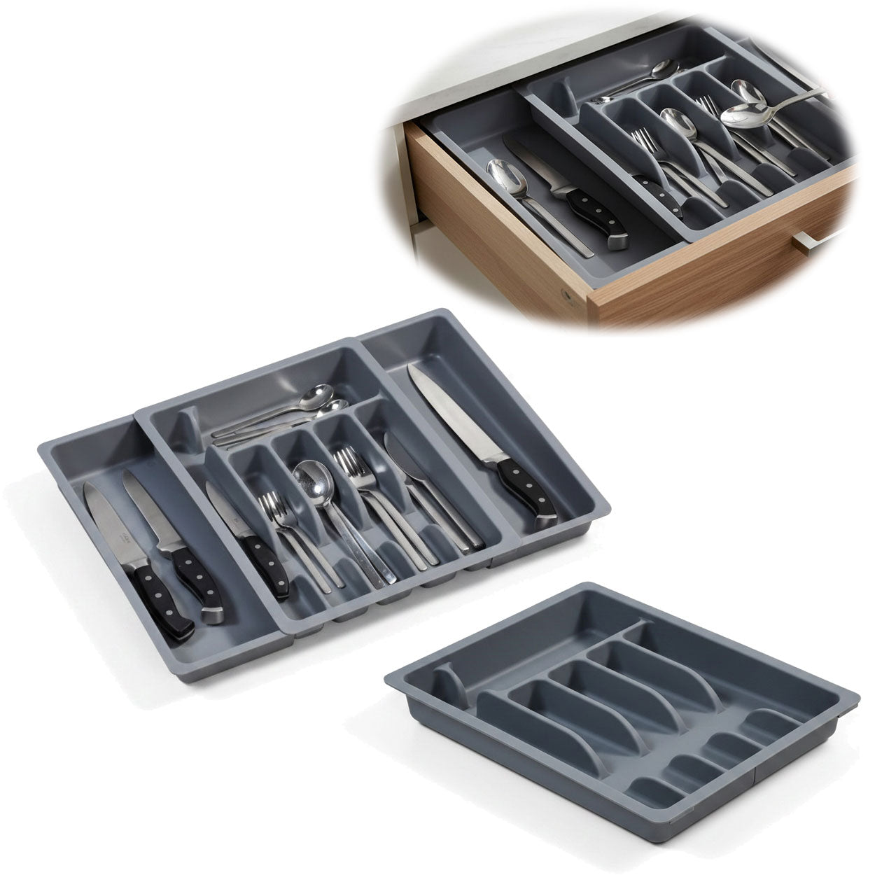 LS-LebenStil Besteckkasten 29-50cm Grau Ausziehbar Organizer