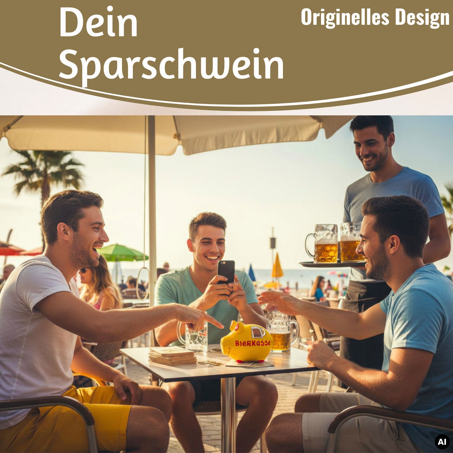 LS-LebenStil Sparschwein Bierkasse Keramik gelb-rot