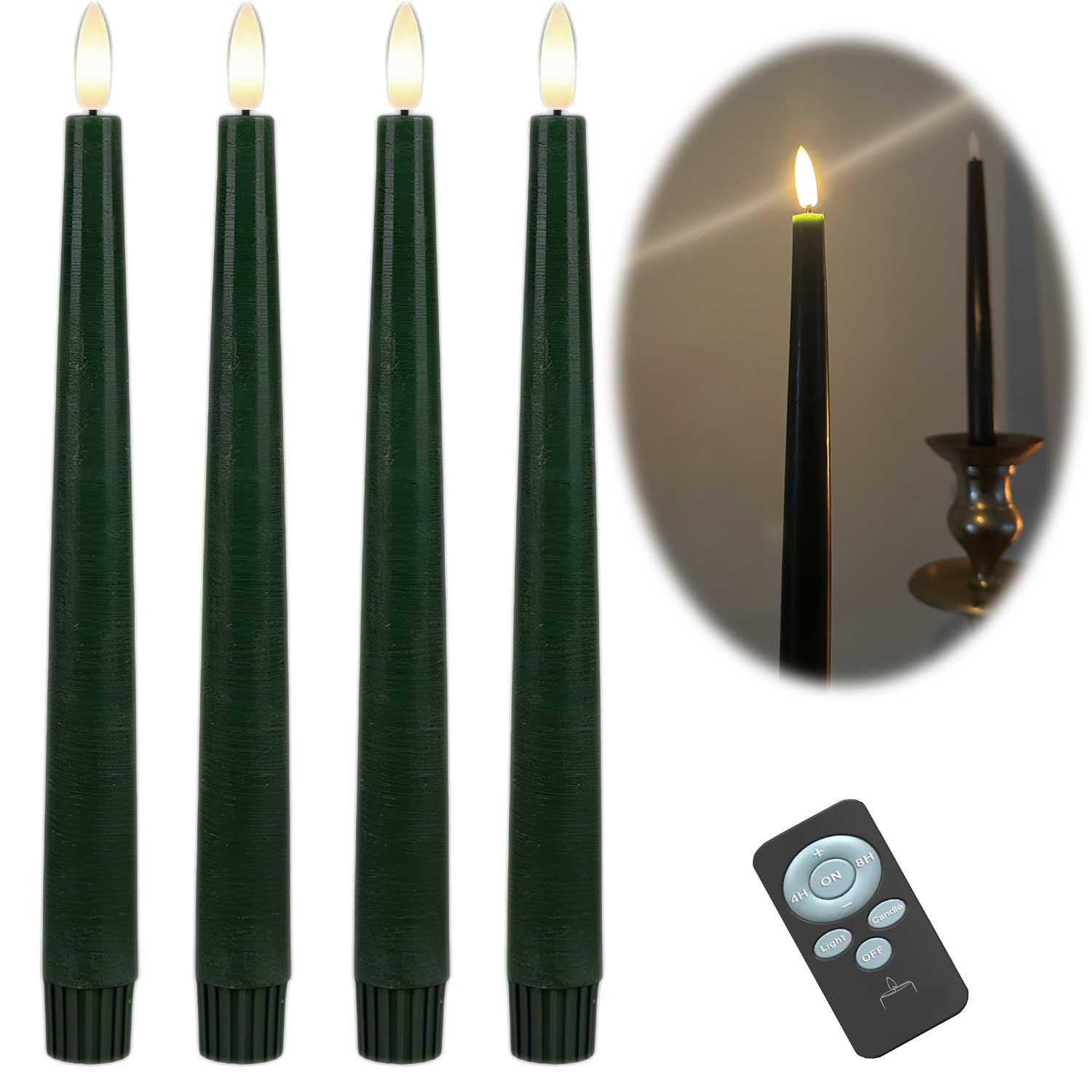 LS-LebenStil Ribe LED Stabkerzen 26cm Grün 4er Set Timer