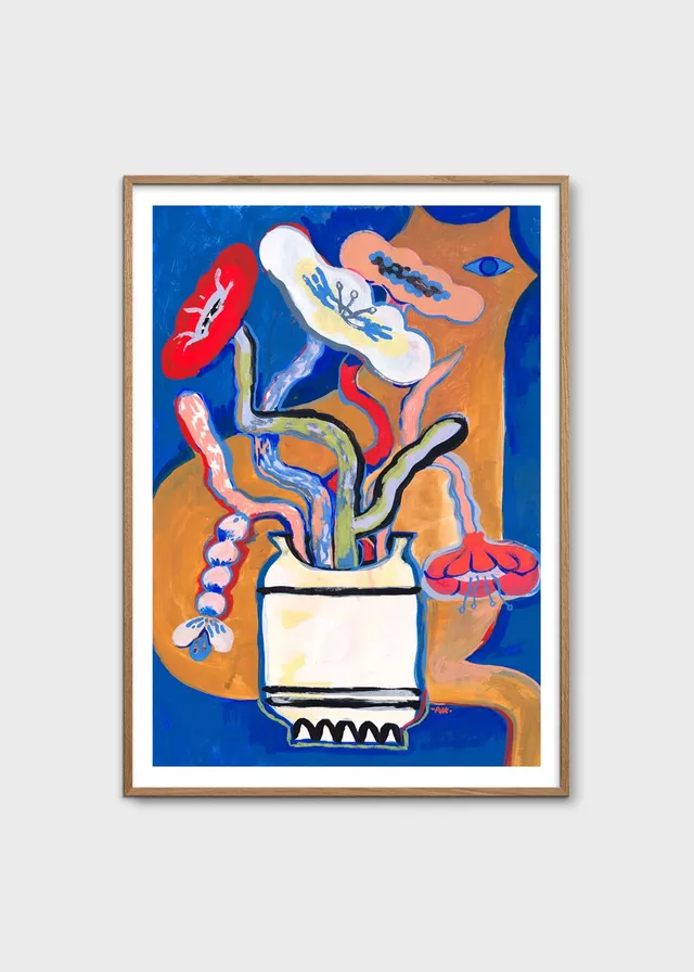 The Poster Club Art Prints Cat Cat Poster A4 Blau Gelb