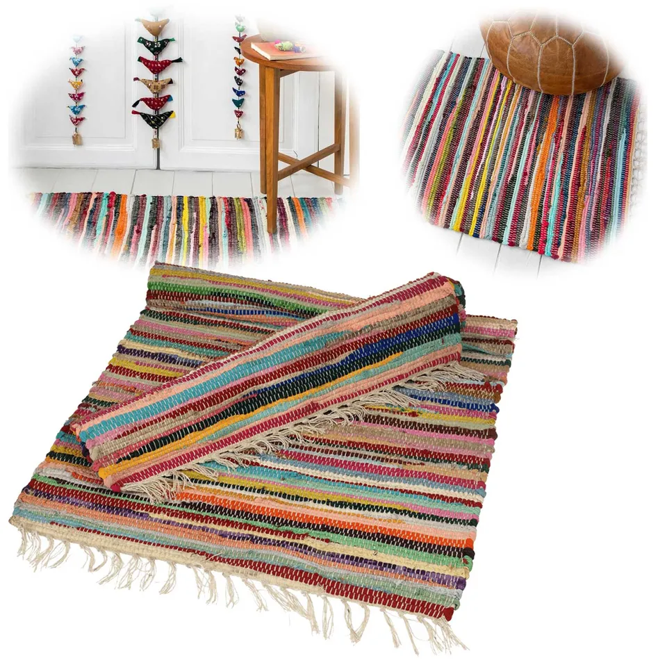 LS-LebenStil Dehli Fleckerlteppich 90x60cm Bunt Baumwolle Boho