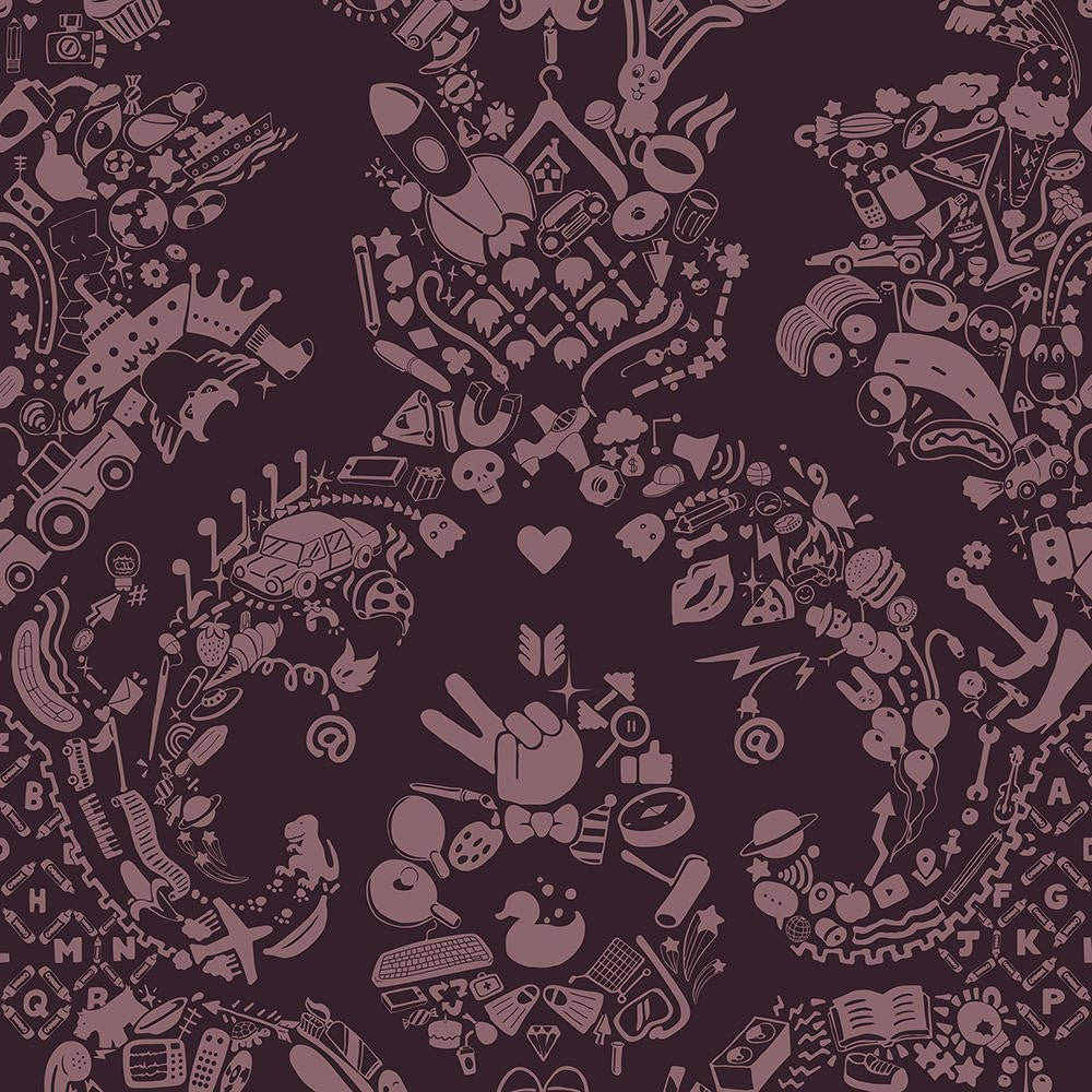 Mineheart New World Damask Tapete Rolle rosa Ornament