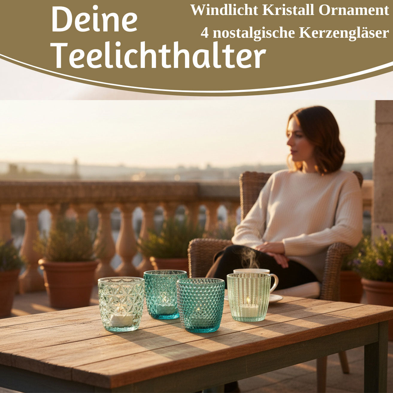 LS-LebenStil Küche & Haushalt Teelichthalter Glas türkis 7cm 4er Set