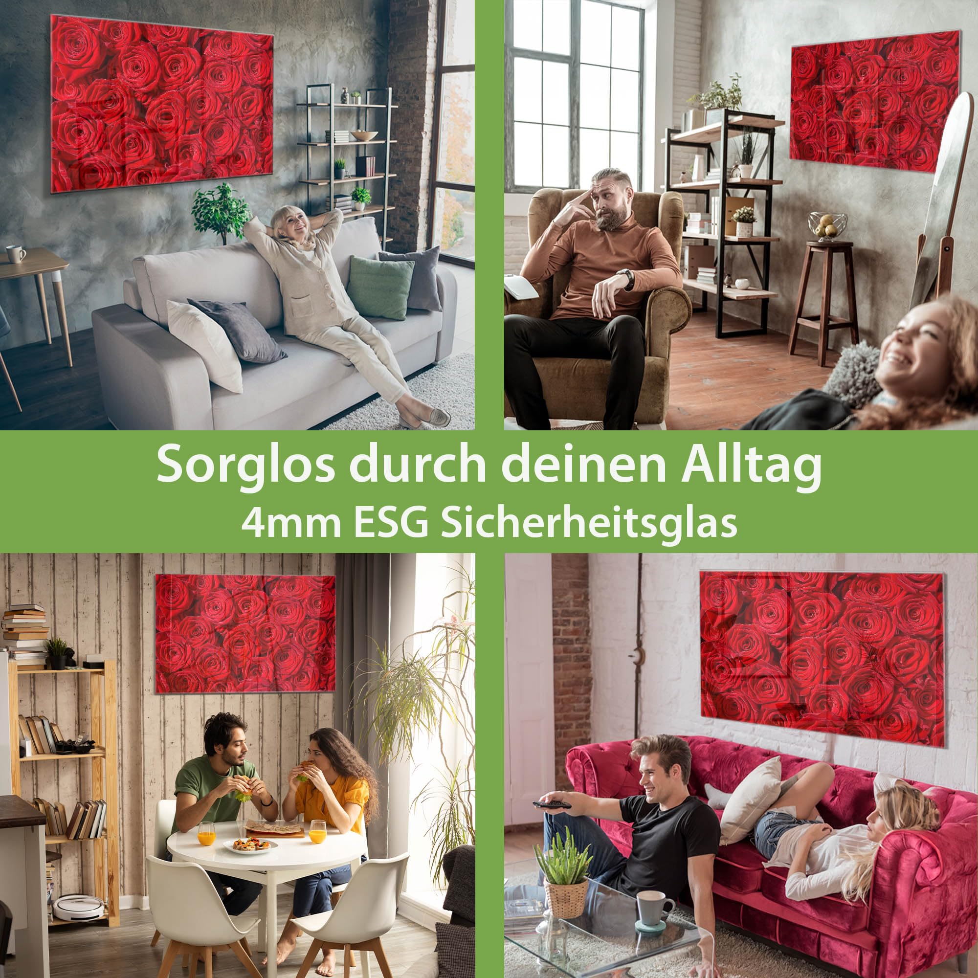 Banjado Magnettafel Rosenbett Glas-Memoboard 120x80 cm