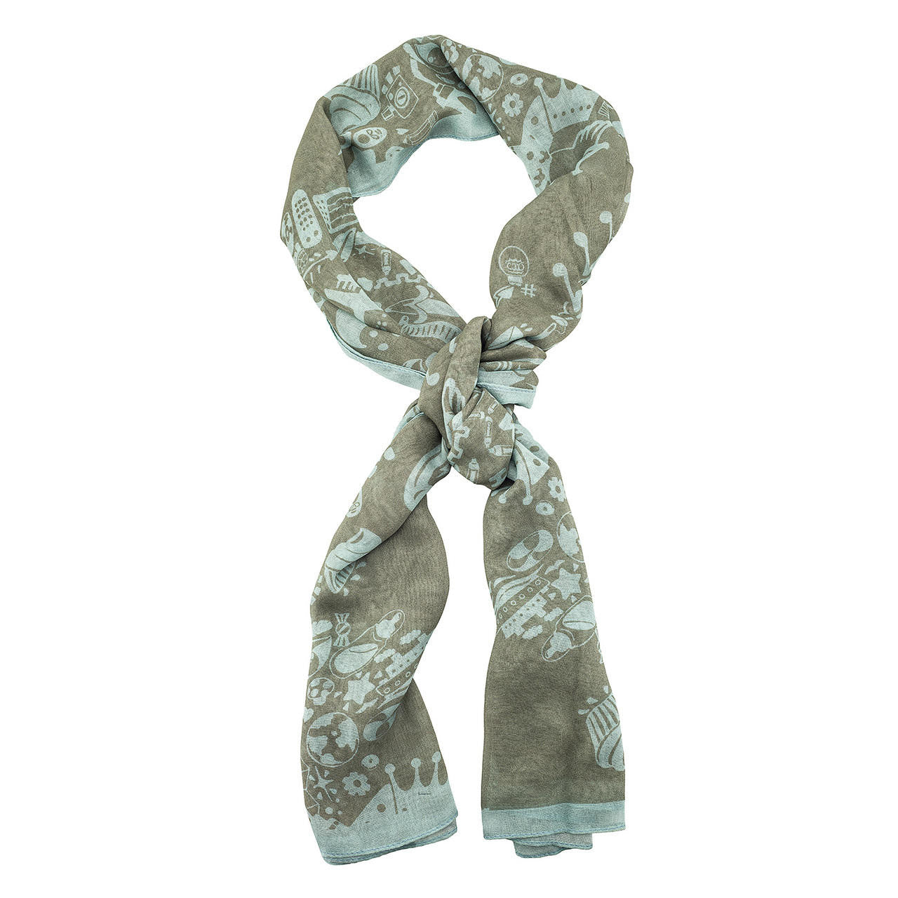 Mineheart New World Damask Schal Grau Blau Seide 70x170