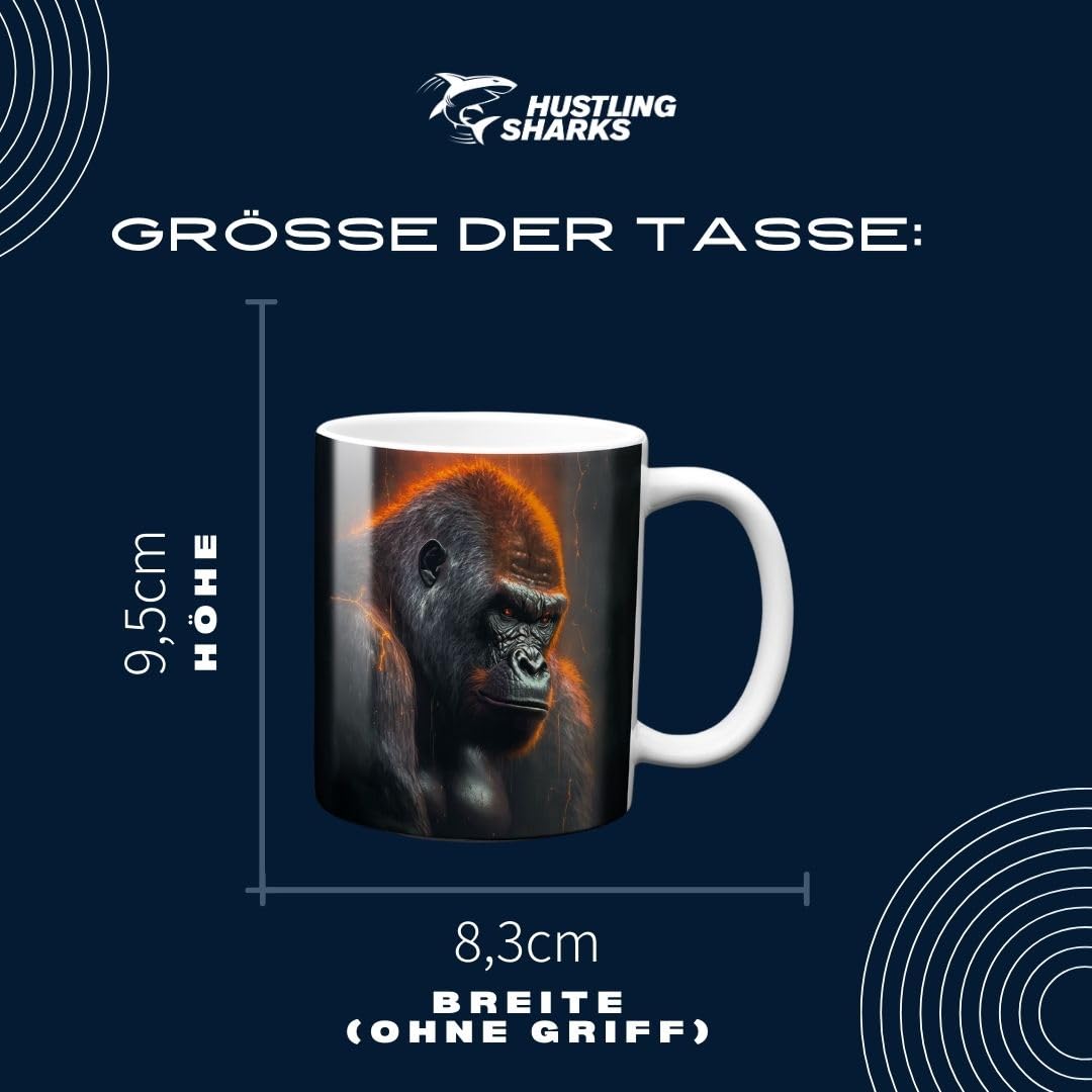 Hustling Sharks Leuchtender Gorilla Tasse 330ml weiß Tiermotiv