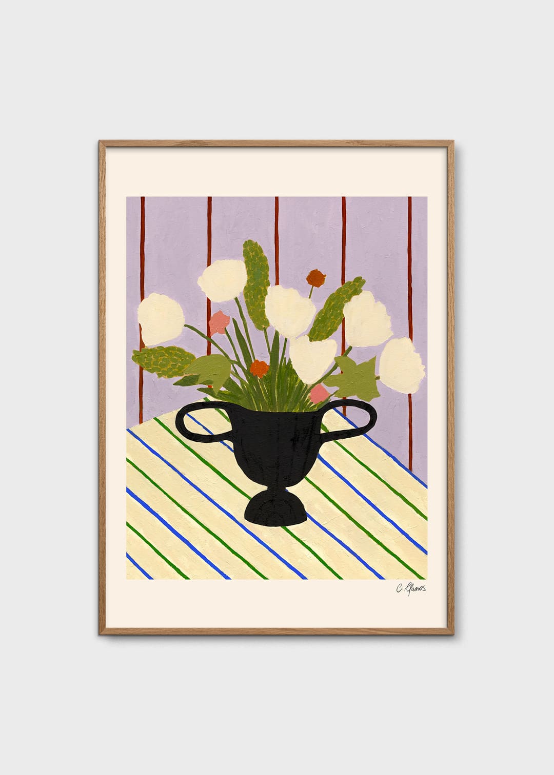 The Poster Club Flowers on Striped Cloth Kunstdruck A4