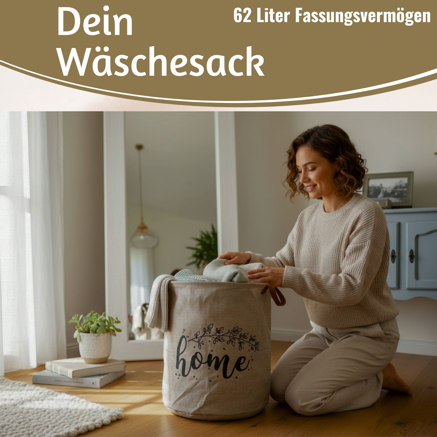 LS-LebenStil Möbel & Wohnen Vintage Home Wäschekorb 62L beige