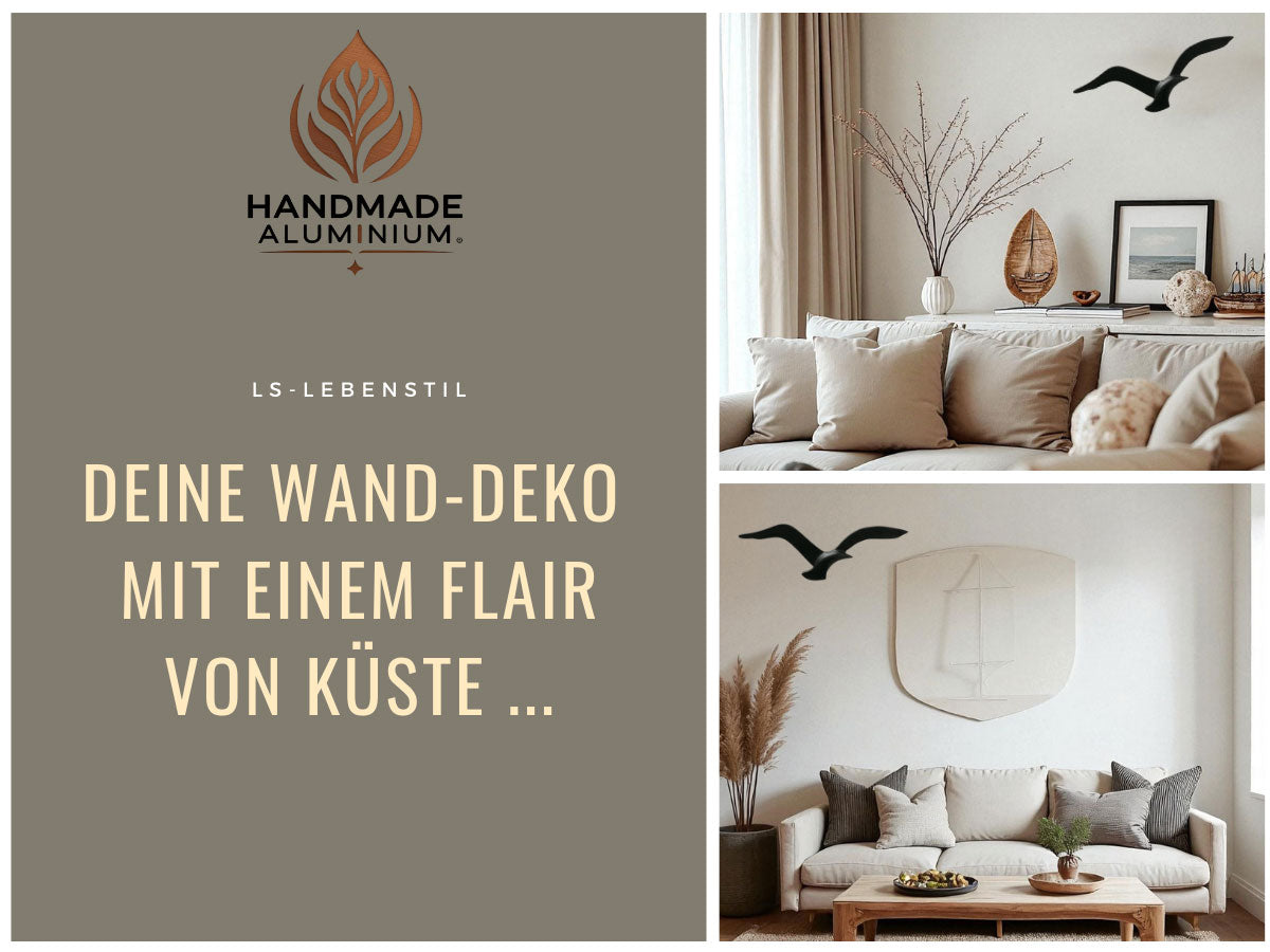 Wand-Möwe Aluminium Schwarz 36cm Maritime Wanddeko Vogel