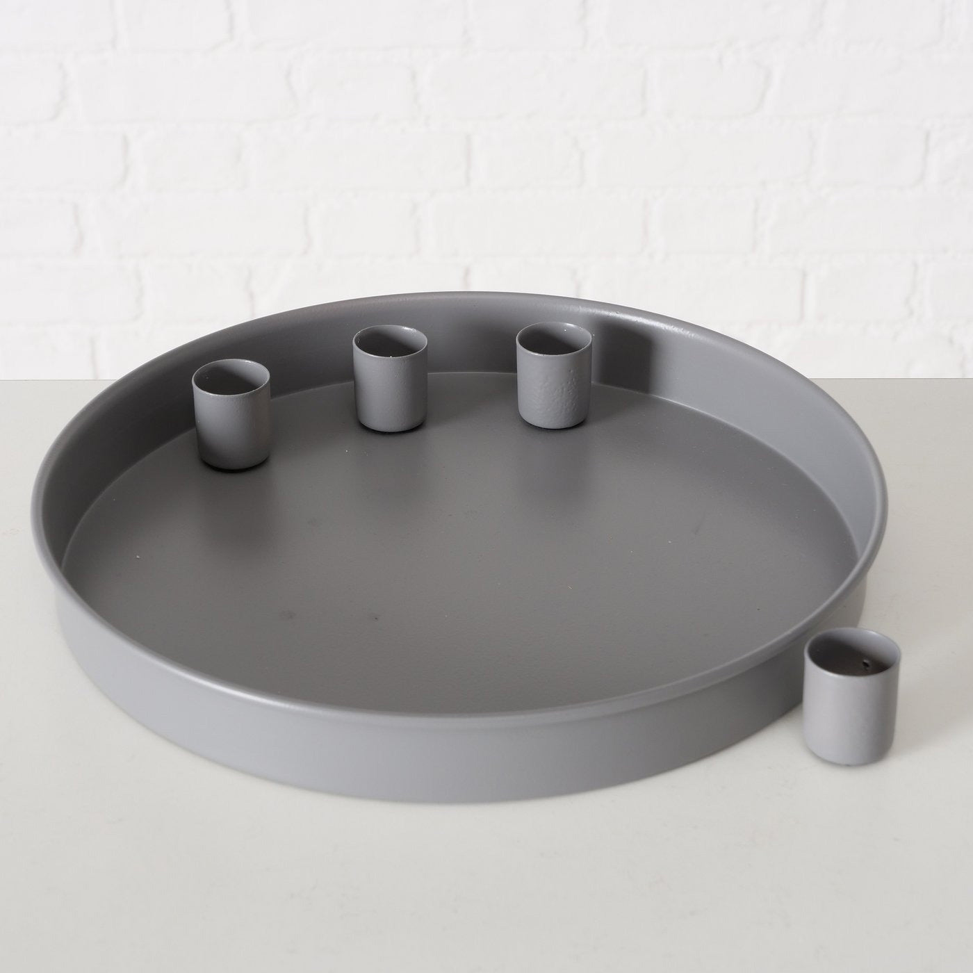 LS-LebenStil Sylt Kerzentablett grau Ø25cm für 4 Stabkerzen