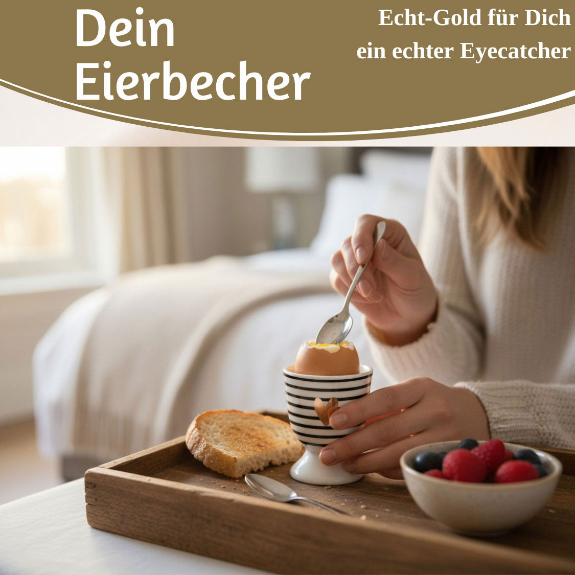 LS-LebenStil Küche & Haushalt Herz Gold Eierbecher Porzellan Schwarz