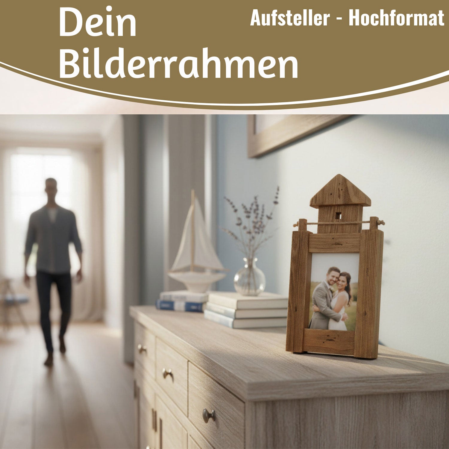 LS-LebenStil Bilderrahmen Holz Leuchtturm braun 30 cm 10x15