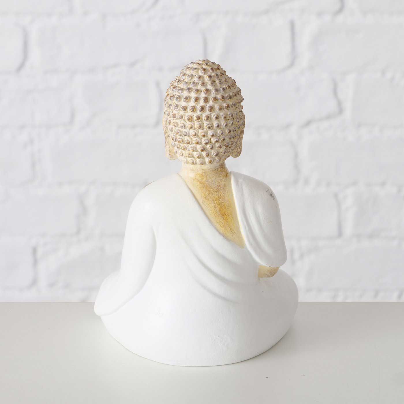 LS-LebenStil Buddha Teelichthalter 2er-Set Beige Weiß 15cm