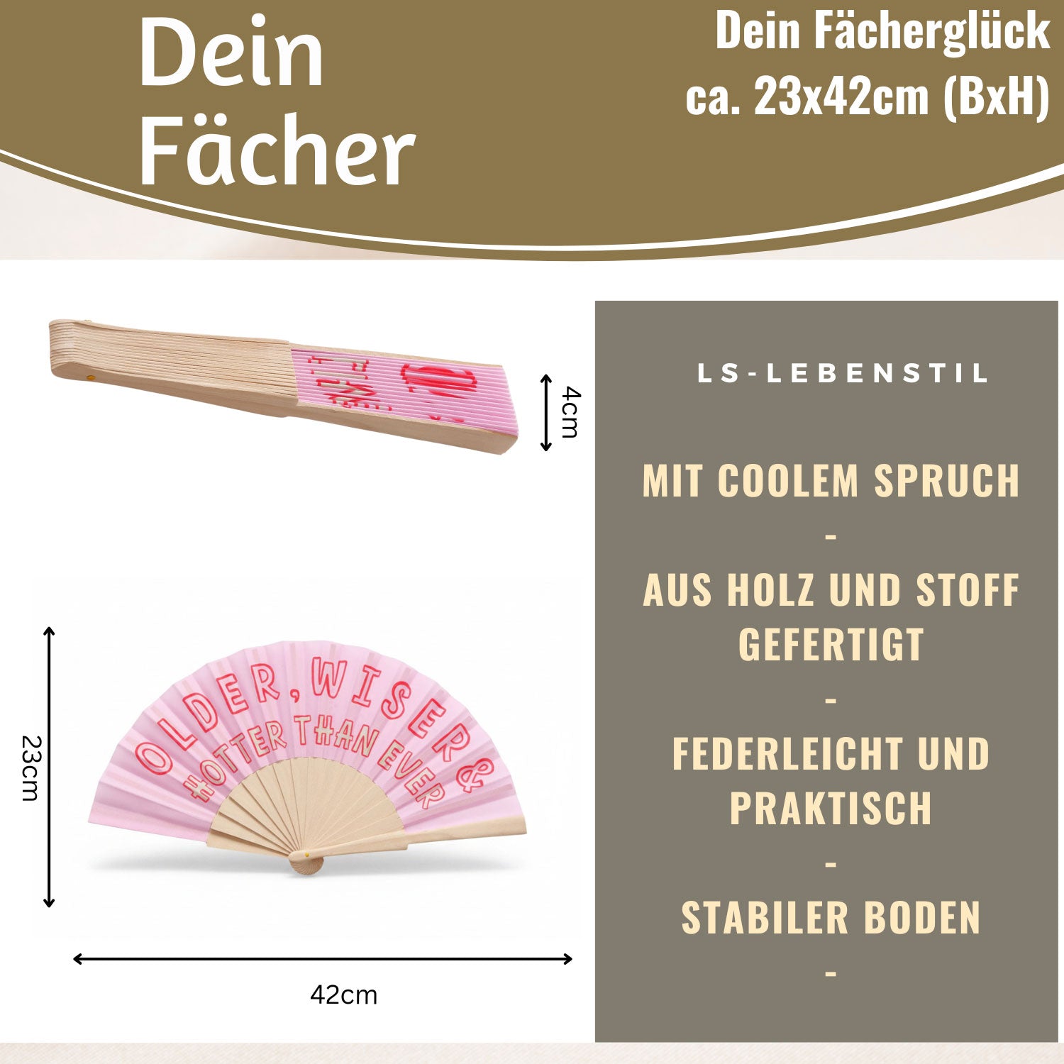 LS-LebenStil Older Wiser Hotter Fächer Pink Rot faltbar