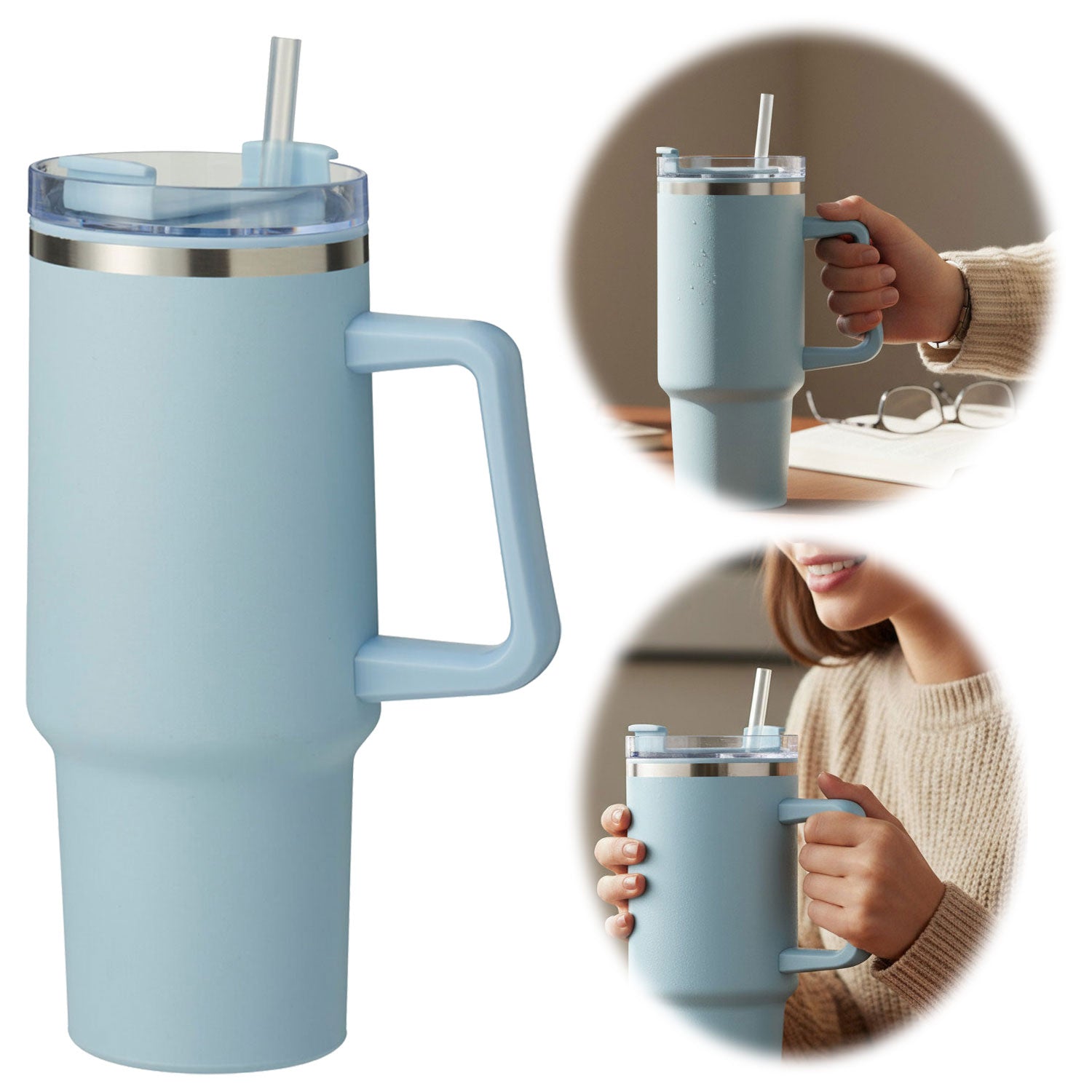 LS-LebenStil XL Thermobecher blau 1200ml Edelstahl Griff