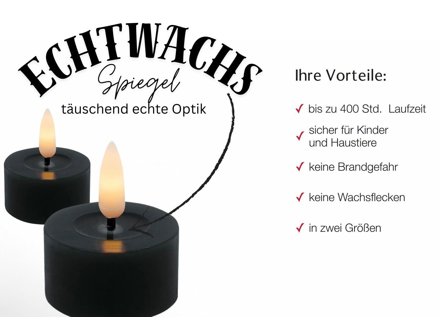 LS-LebenStil Ribe LED Teelichter Schwarz 4,5cm 2er Set