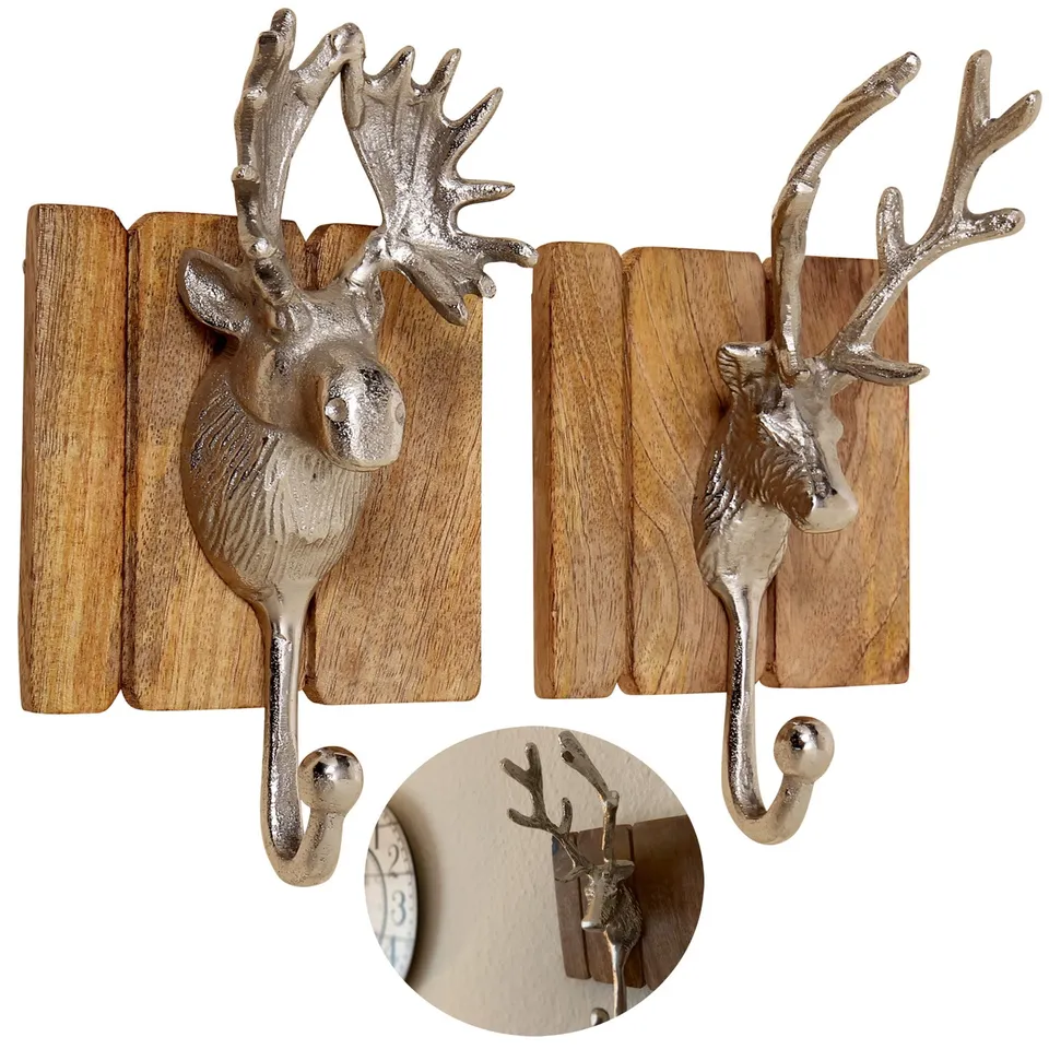 LS-LebenStil Garderobenhaken Hirsch-Kopf Braun 2er Set
