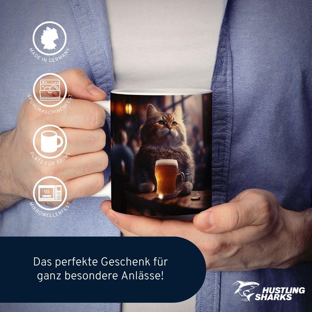 Hustling Sharks Wandbilder Durstige Katze Tasse 330ml weiß Keramik