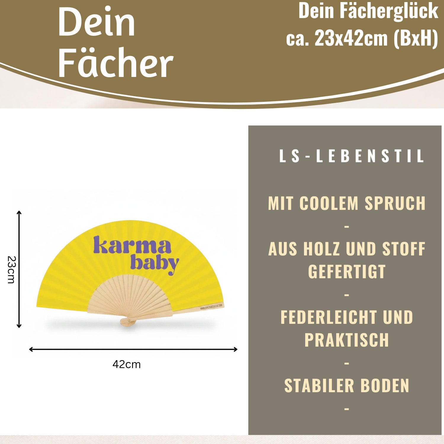 LS-LebenStil Shopper & Taschen Handfächer Karma Baby Fächer Gelb faltbar