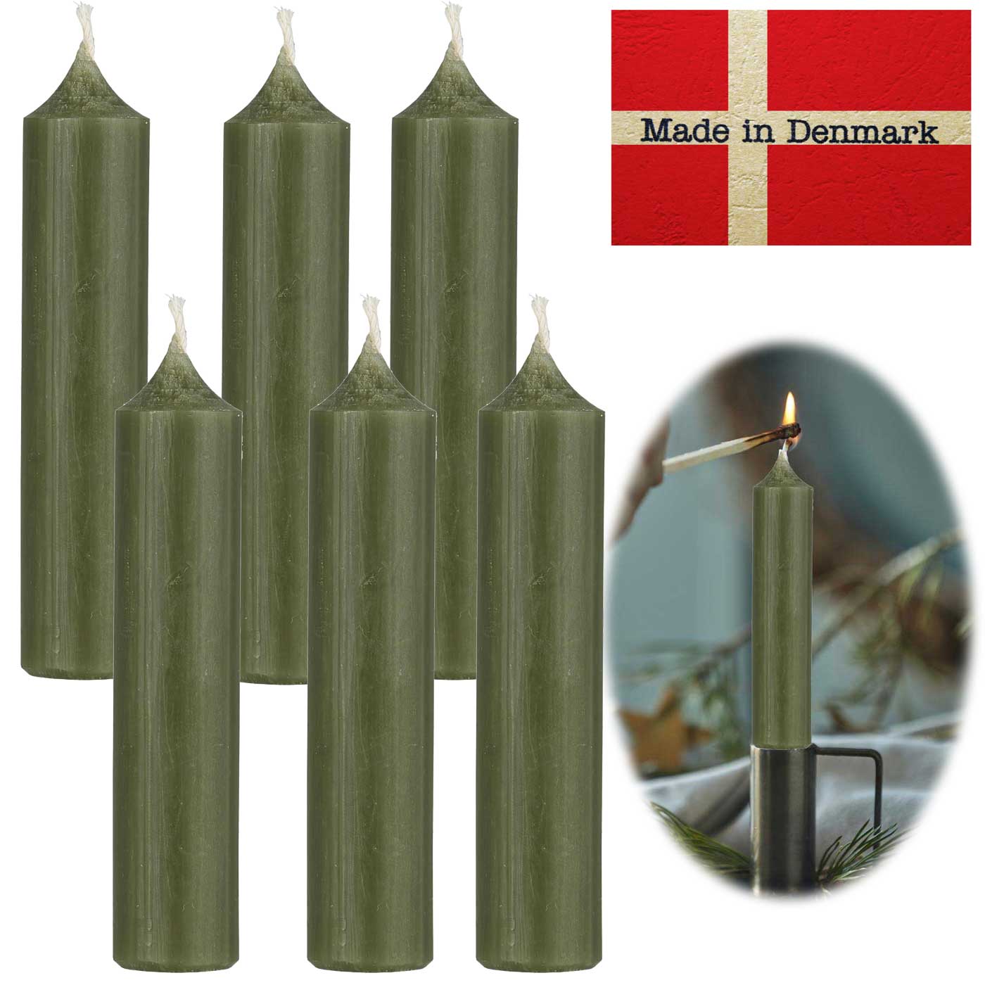 LS-LebenStil Ribe Stabkerzen waldgrün 11x2,2cm 6er Set