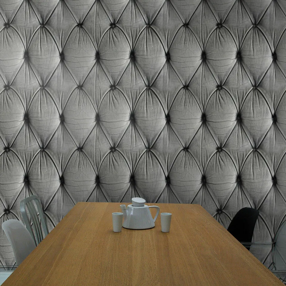 Mineheart Wallpaper Grey Chesterfield Tapete Leder grau