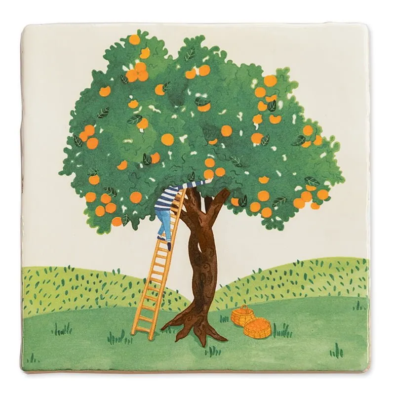 Storytiles Delft Blue Fruit Picking Fliese S 10x10 cm Ernte