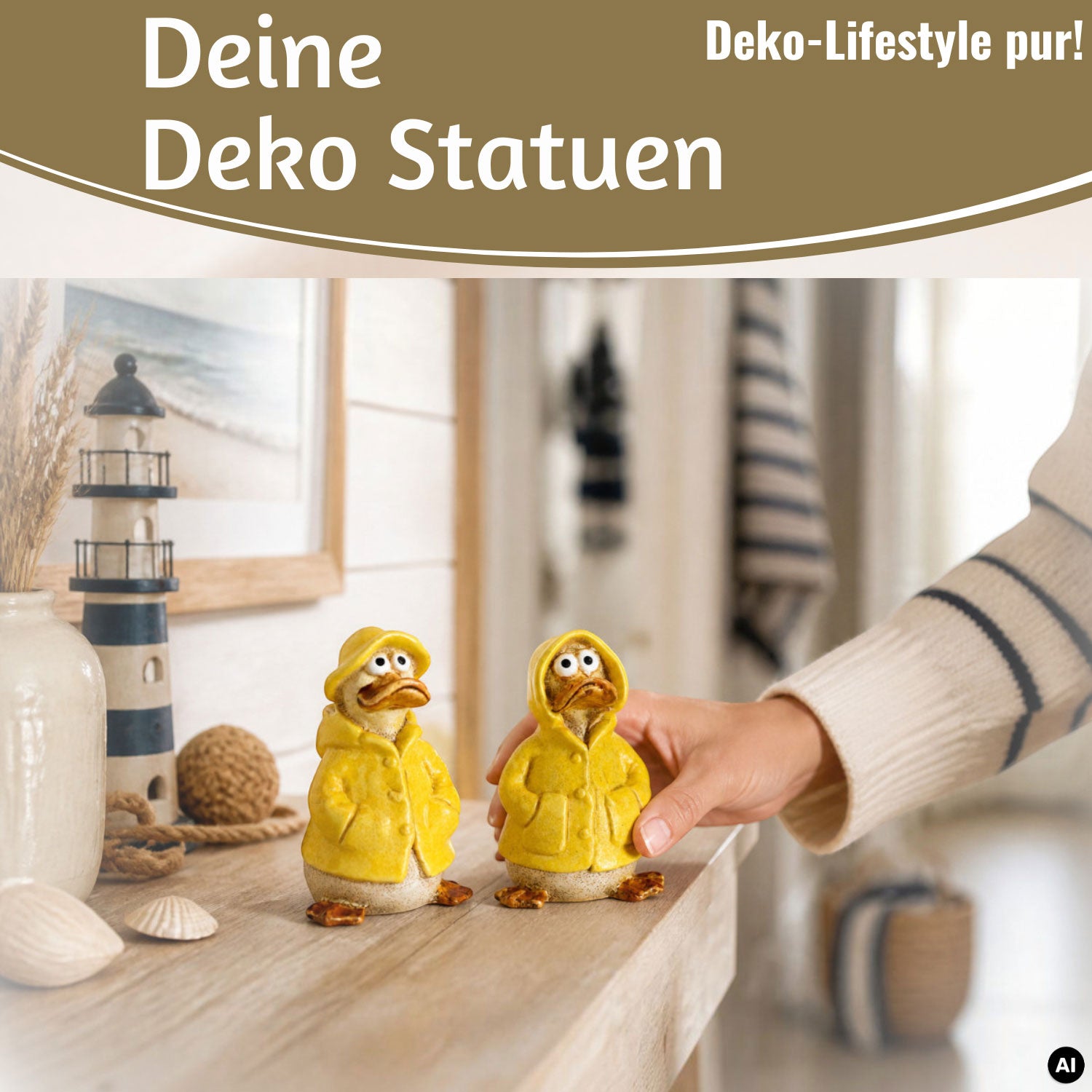 Enten Deko Figuren Set 2-tlg 11cm Gelb Grau Polyresin