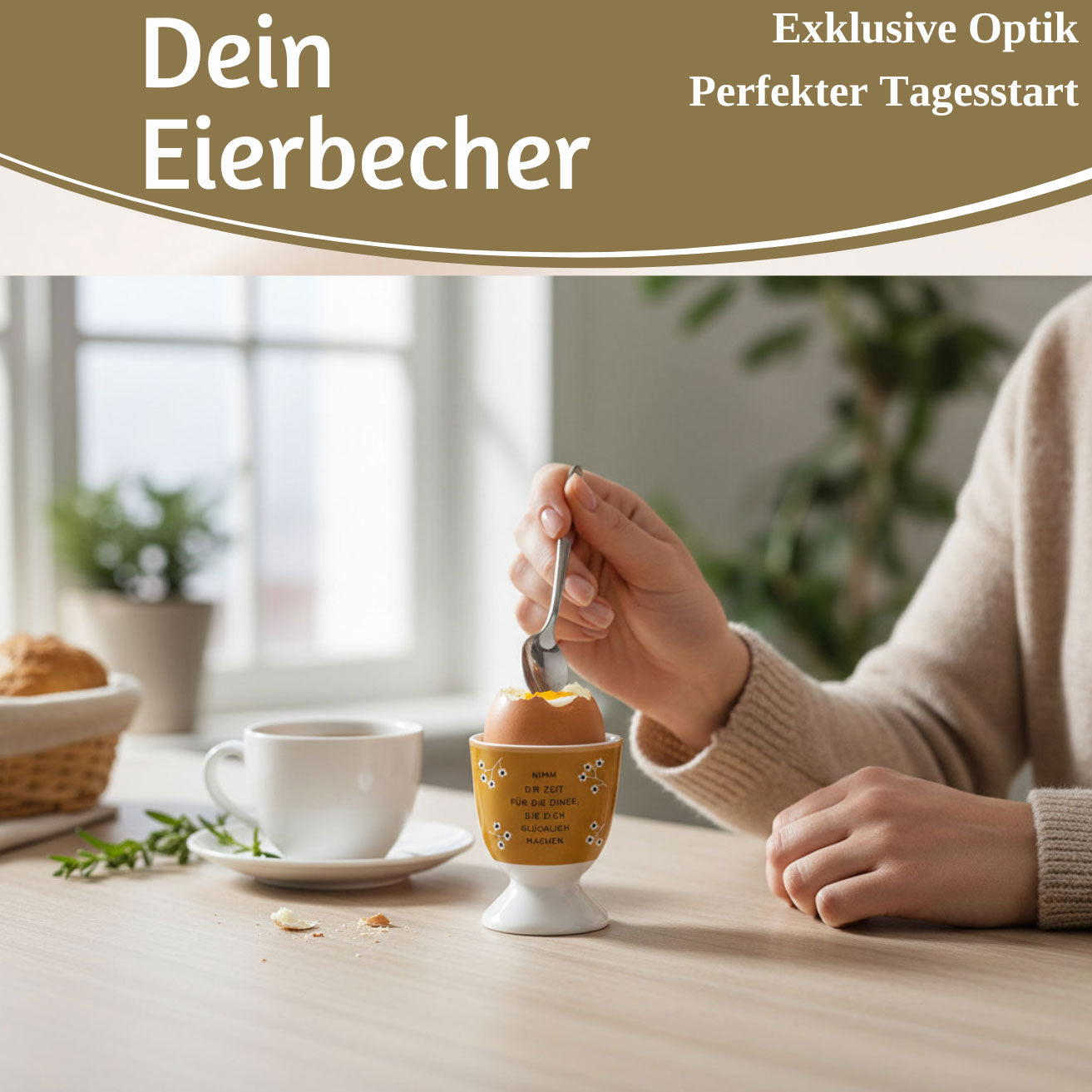 LS-LebenStil Eierbecher Porzellan Echt-Gold Zeit für Dinge 6x5cm