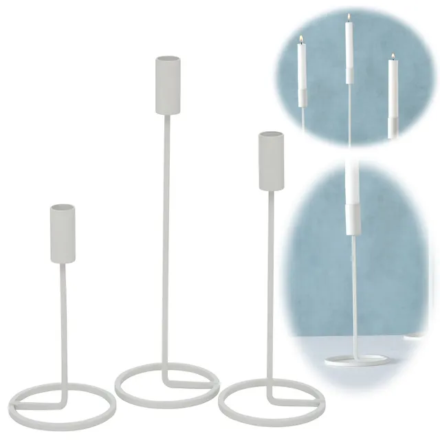 LS-LebenStil Neapel Kerzenständer 3er Set Weiß Metall 20-32cm