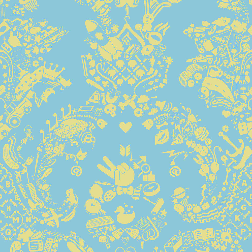 Mineheart New World Damask Tapete Blau Limette Rolle